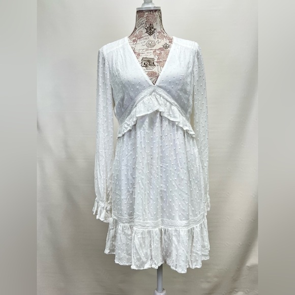 PAIGE White ODELISE raised dot ruffle hem mini dress size‎ S. - Picture 6 of 15